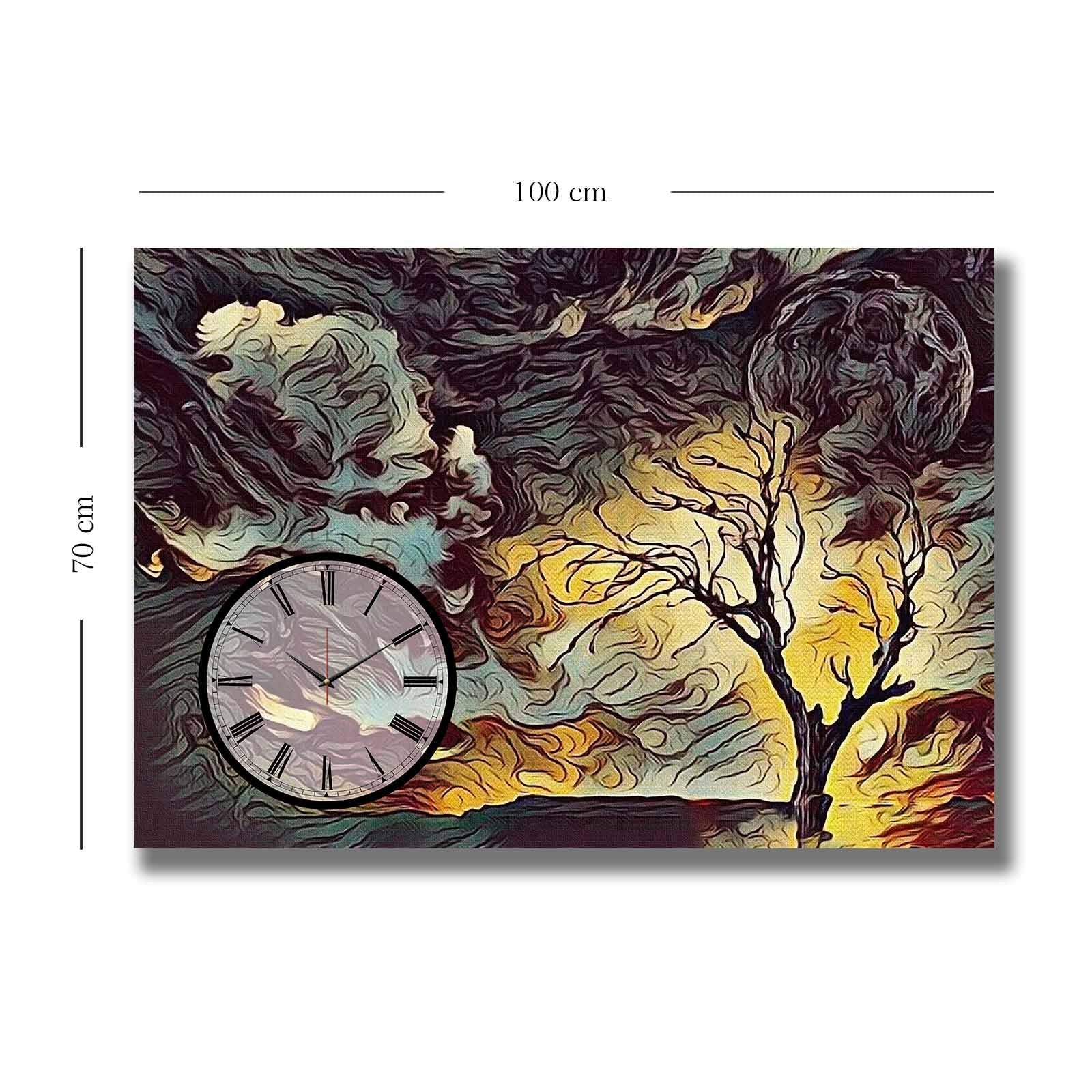 Relógio de Parede em Tela Decorativa Multicolor 70x100 cm — Suede 100% com Moldura de Madeira (2,8 cm)