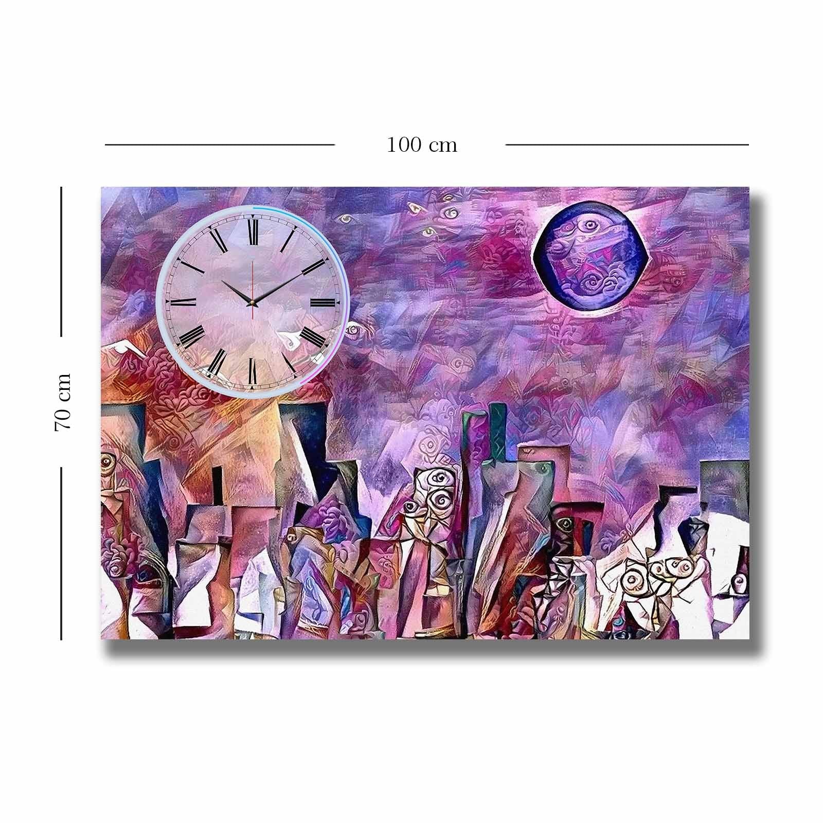 Relógio de Parede em Tela Decorativa 70x100 cm, Multicolor — Tela Suede 100% e Moldura de Madeira 2,8 cm (70100CS-042)