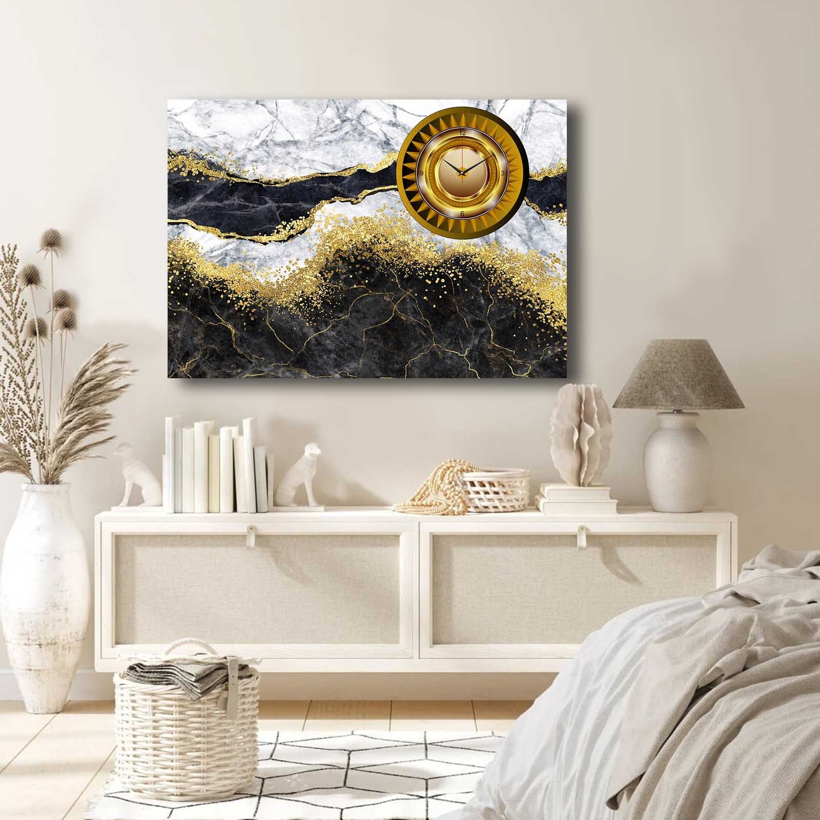 Relógio de Parede em Tela Decorativa Multicolor 70x100 cm – Suede 100% com Moldura de Madeira (2,8 cm) 70100CS-046