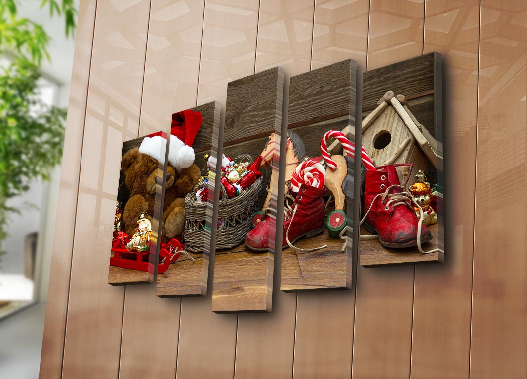 Quadro Decorativo em Tela Suede (Conjunto de 5 Peças) Multicolor, 105 x 70 cm, Moldura de Madeira