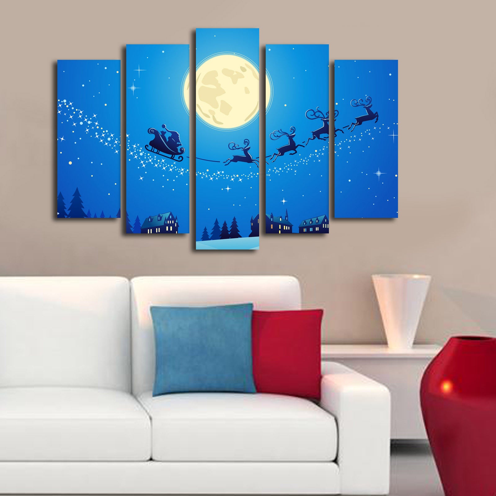 Quadro Decorativo em Tela Suede Multicolor – Conjunto de 5 Peças – Moldura 100% Madeira – 105 x 70 cm