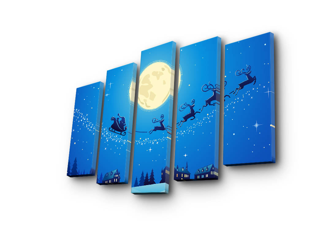 Quadro Decorativo em Tela Suede Multicolor – Conjunto de 5 Peças – Moldura 100% Madeira – 105 x 70 cm