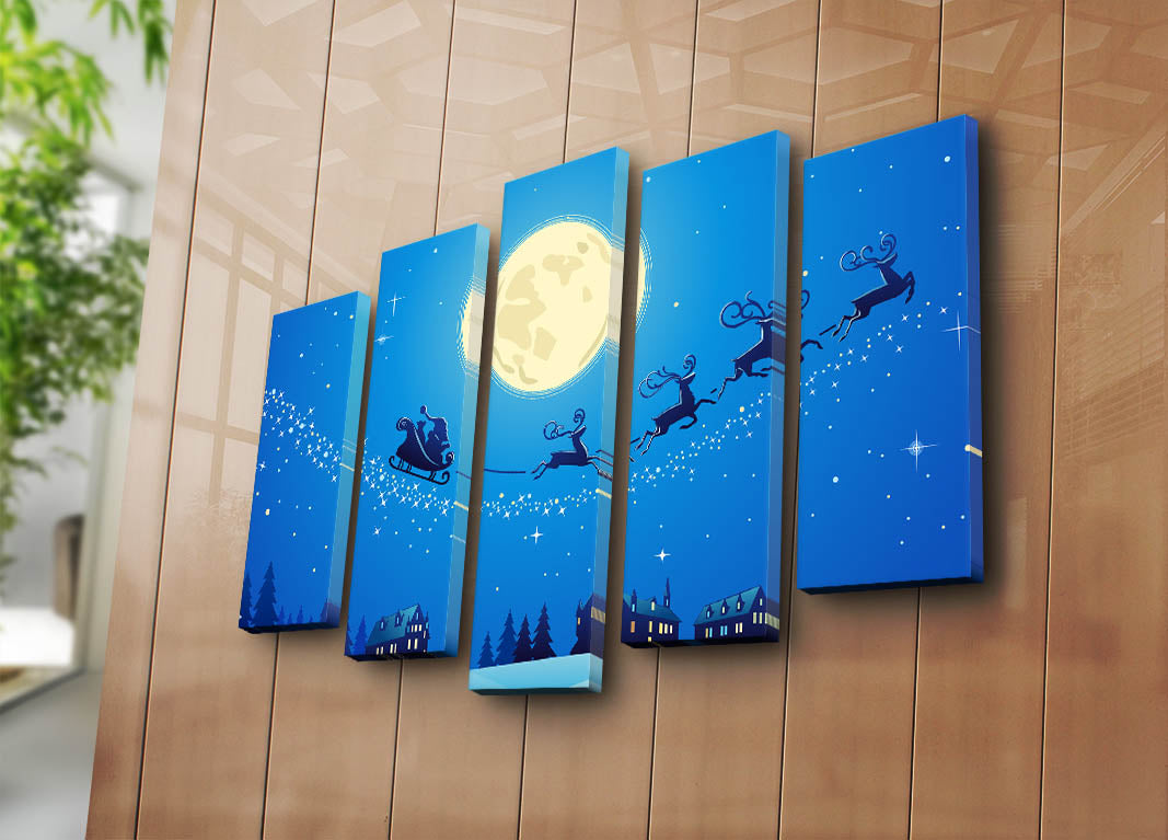 Quadro Decorativo em Tela Suede Multicolor – Conjunto de 5 Peças – Moldura 100% Madeira – 105 x 70 cm