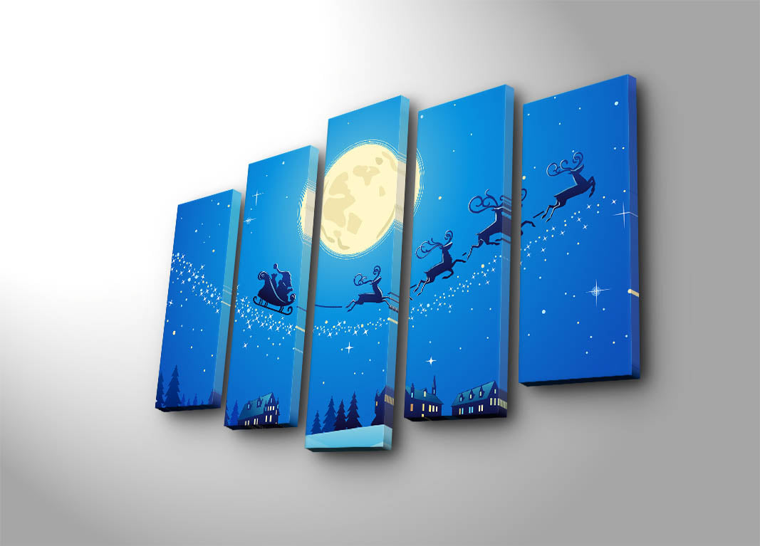 Quadro Decorativo em Tela Suede Multicolor – Conjunto de 5 Peças – Moldura 100% Madeira – 105 x 70 cm