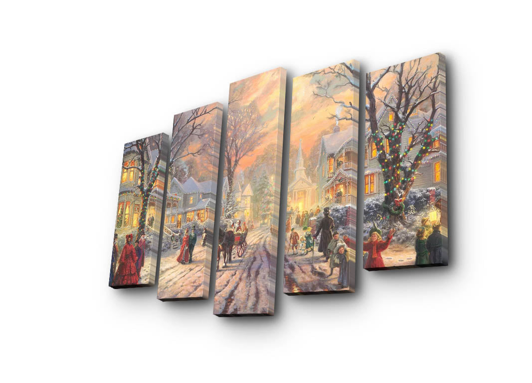 Quadro Decorativo em Tela Suede Multicor – Conjunto de 5 Peças com Moldura de Madeira, 105 x 70 cm