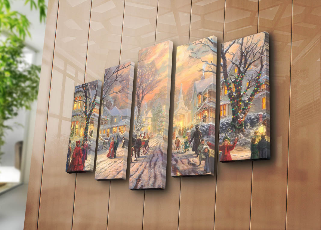 Quadro Decorativo em Tela Suede Multicor – Conjunto de 5 Peças com Moldura de Madeira, 105 x 70 cm