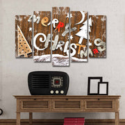 Conjunto de Quadros em Tela (5 Peças) Multicolor — 105x70 cm (Total), Tela de Camurça 100%, Moldura de Madeira 3 cm