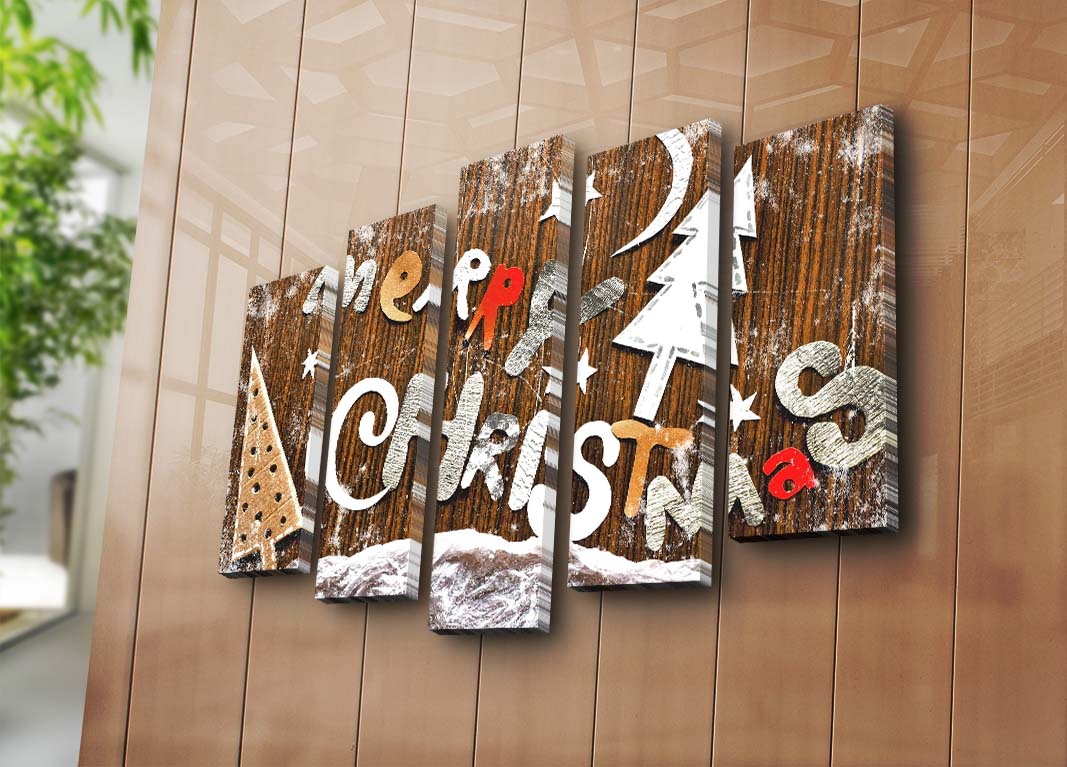 Conjunto de Quadros em Tela (5 Peças) Multicolor — 105x70 cm (Total), Tela de Camurça 100%, Moldura de Madeira 3 cm