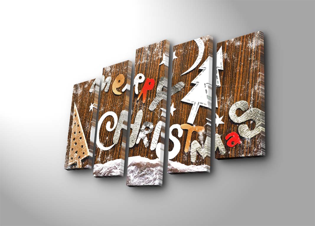 Conjunto de Quadros em Tela (5 Peças) Multicolor — 105x70 cm (Total), Tela de Camurça 100%, Moldura de Madeira 3 cm