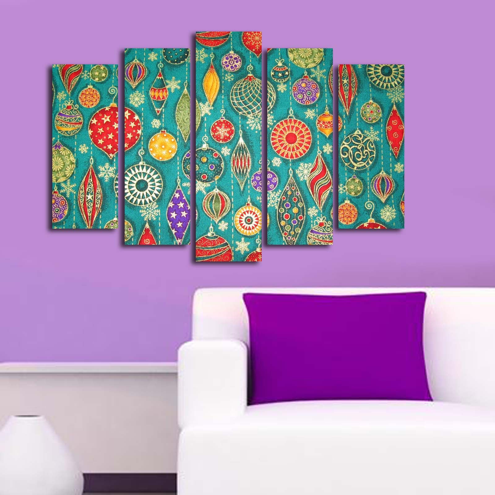 Quadro Decorativo Multicolor de 5 Peças em Suede 100% com Moldura de Madeira – 105 x 70 cm