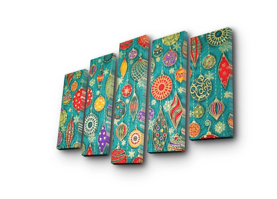 Quadro Decorativo Multicolor de 5 Peças em Suede 100% com Moldura de Madeira – 105 x 70 cm