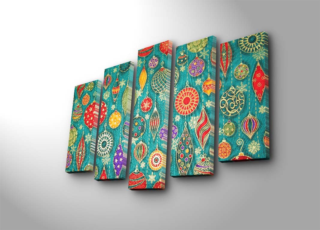 Quadro Decorativo Multicolor de 5 Peças em Suede 100% com Moldura de Madeira – 105 x 70 cm