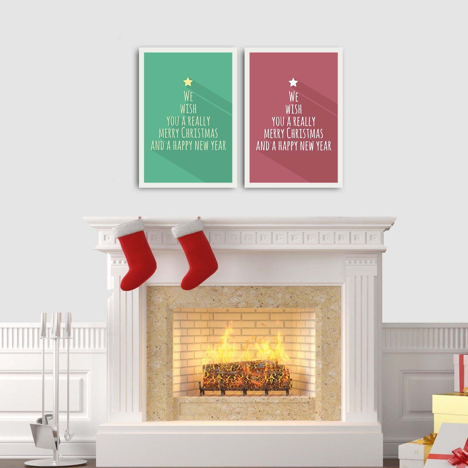 Conjunto de Quadros Decorativos em MDF com Moldura em PVC – Multicolor – 2 Peças 35x50 cm (cada), Total 72x50 cm | 2PBCTNOEL-07