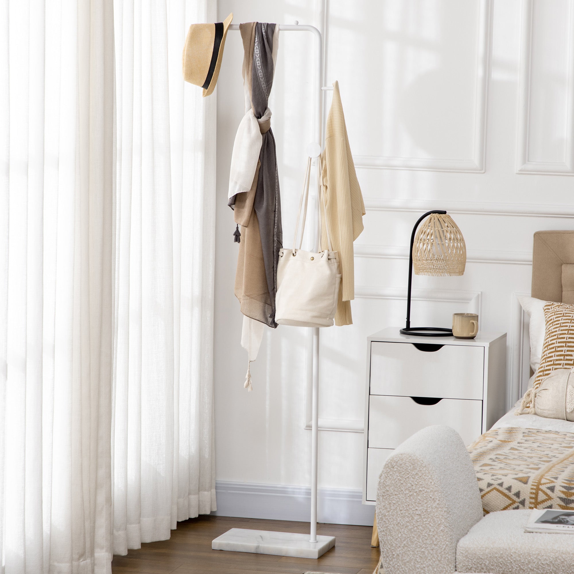 Cabide de Pé Elegante Branco 35x25x170cm