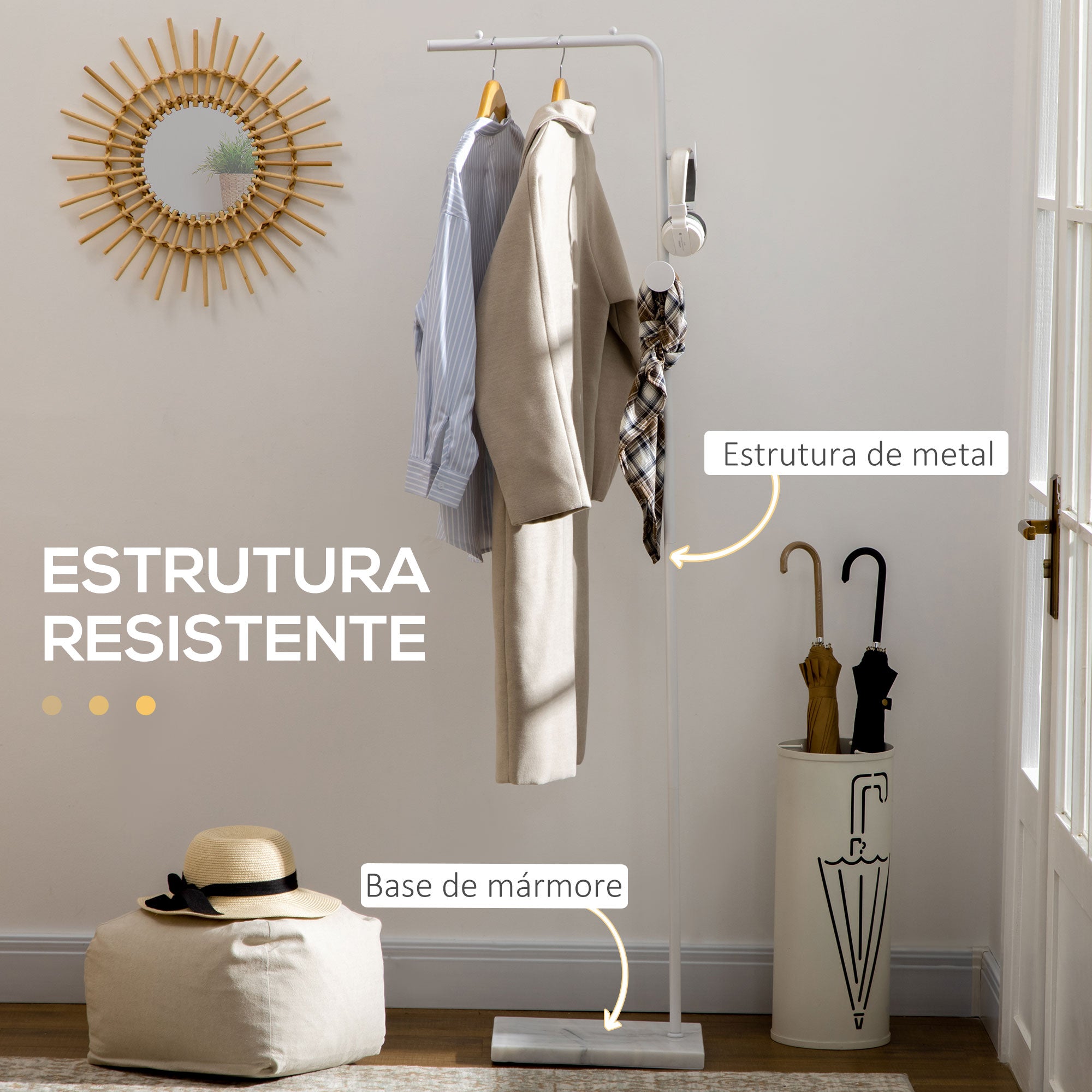 Cabide de Pé Elegante Branco 35x25x170cm
