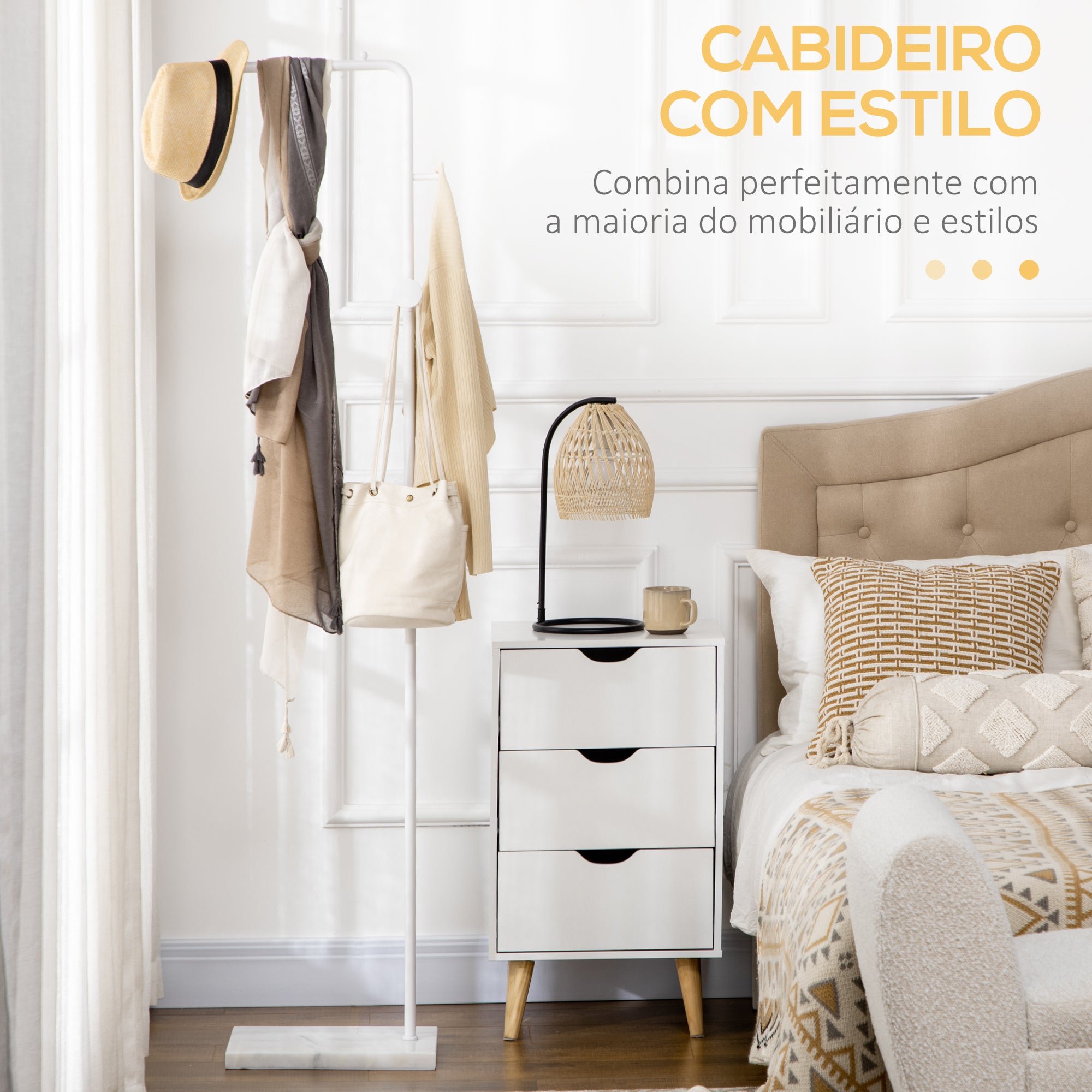 Cabide de Pé Elegante Branco 35x25x170cm
