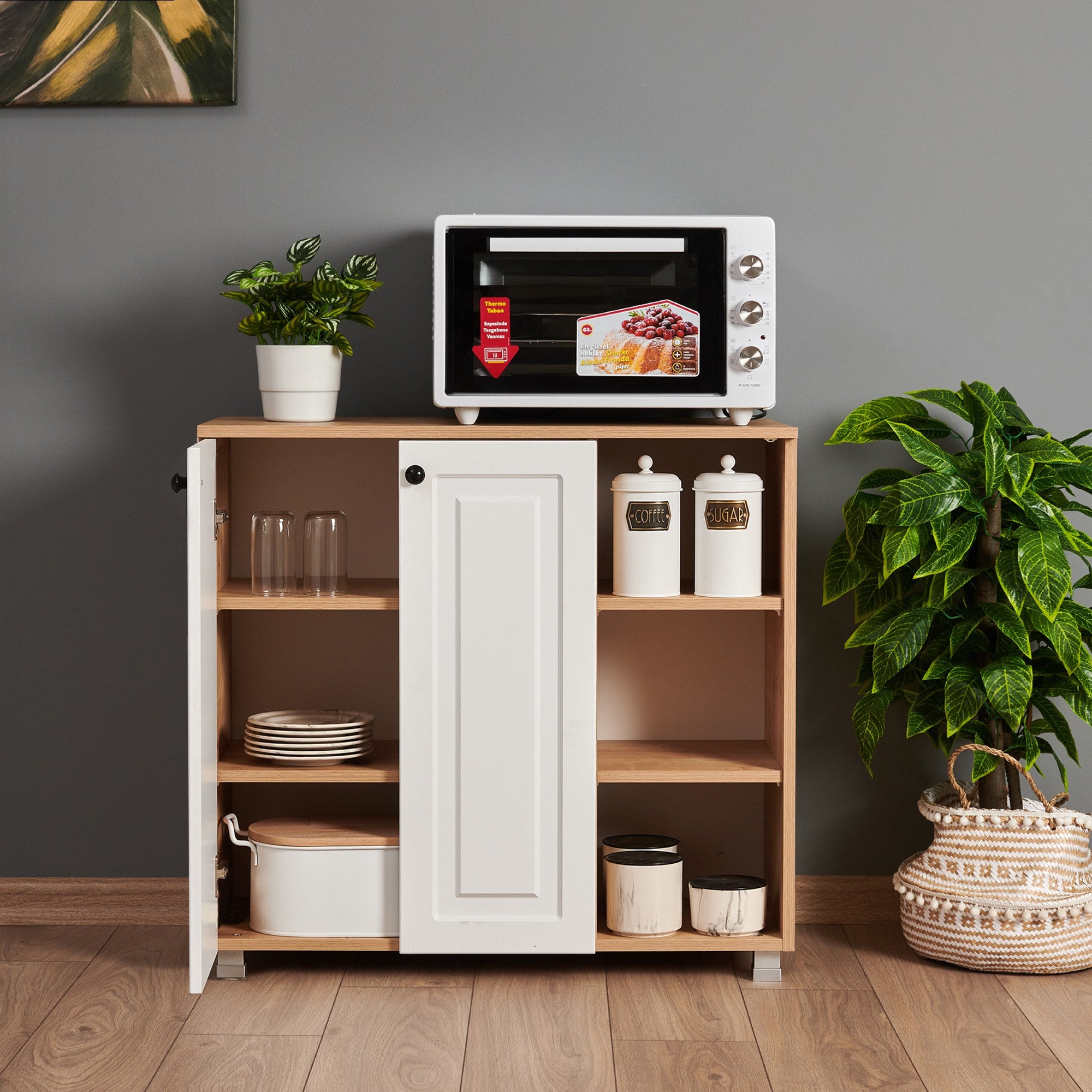 Armário multiusos – 90 cm x 85 cm x 37 cm – Carvalho Safira e Nogueira – Painel de partículas