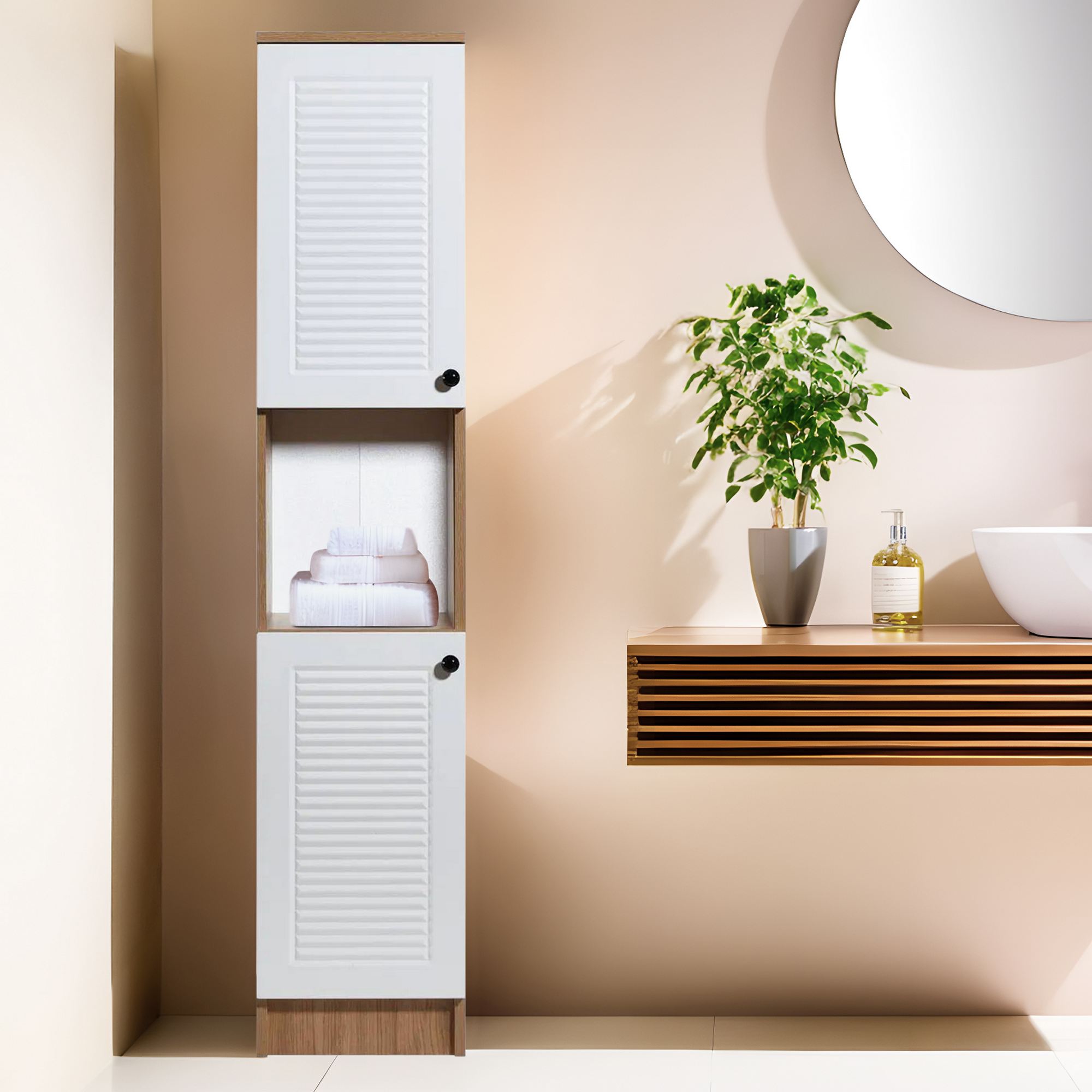 Armário Multiusos – 35.2cm x 171.8cm x 37.8cm – Carvalho e Branco – Aglomerado revestido a melamina