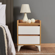 Mesa de cabeceira moderna com 2 gavetas, carvalho safira e branco, 45 x 59 x 40 cm | 100% revestida em melamina, fácil montagem, design elegante e funcional