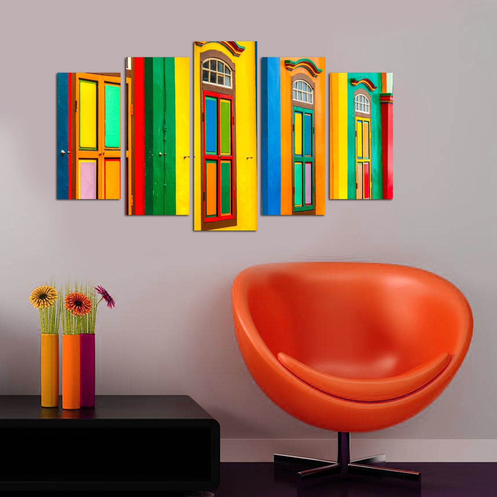 Pinturas Decorativas Elegantes em MDF (5 Peças), 100% MDF, 3 mm de Espessura | Tamanhos: 20x60 cm, 20x50 cm, 20x40 cm | Tamanho Total: 110x60 cm | Perfeito para Decoração de Casa