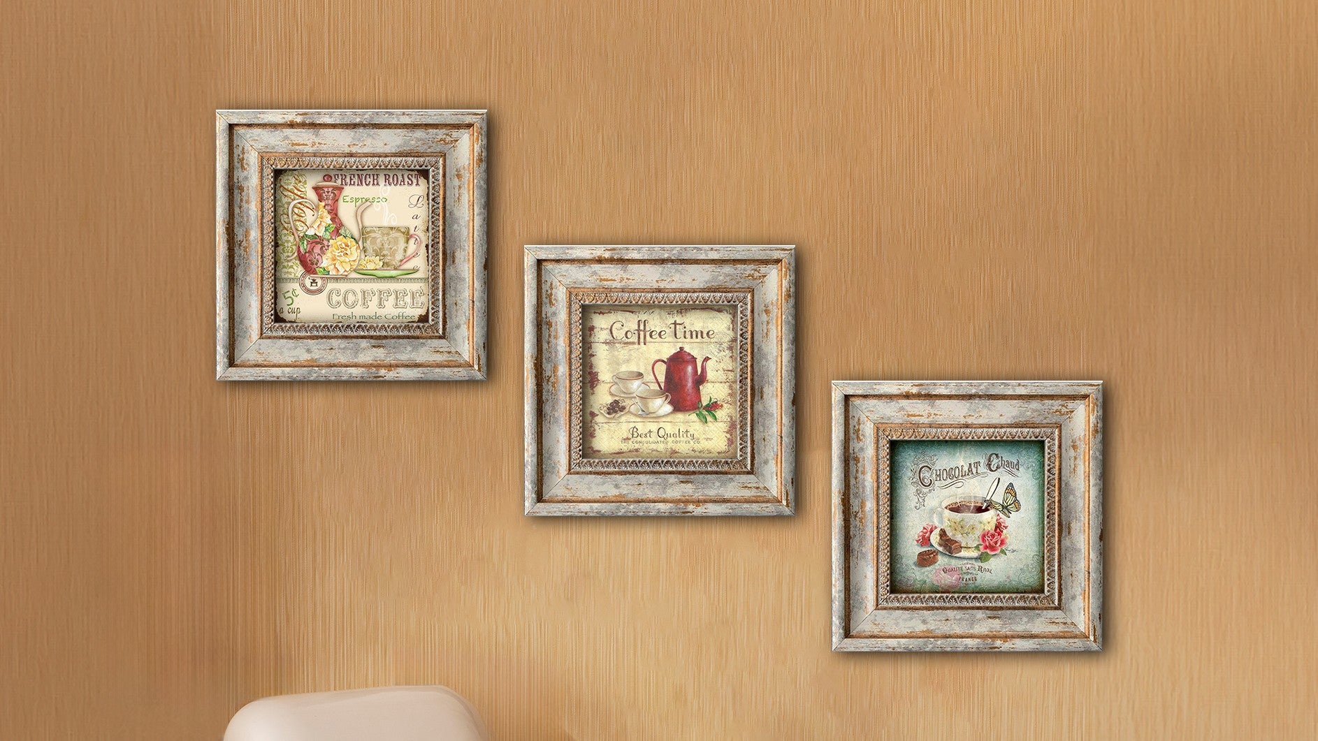 Conjunto de Quadros Decorativos em MDF com Moldura Huhu322, 30 x 30 cm, Multicolor (3 Peças)