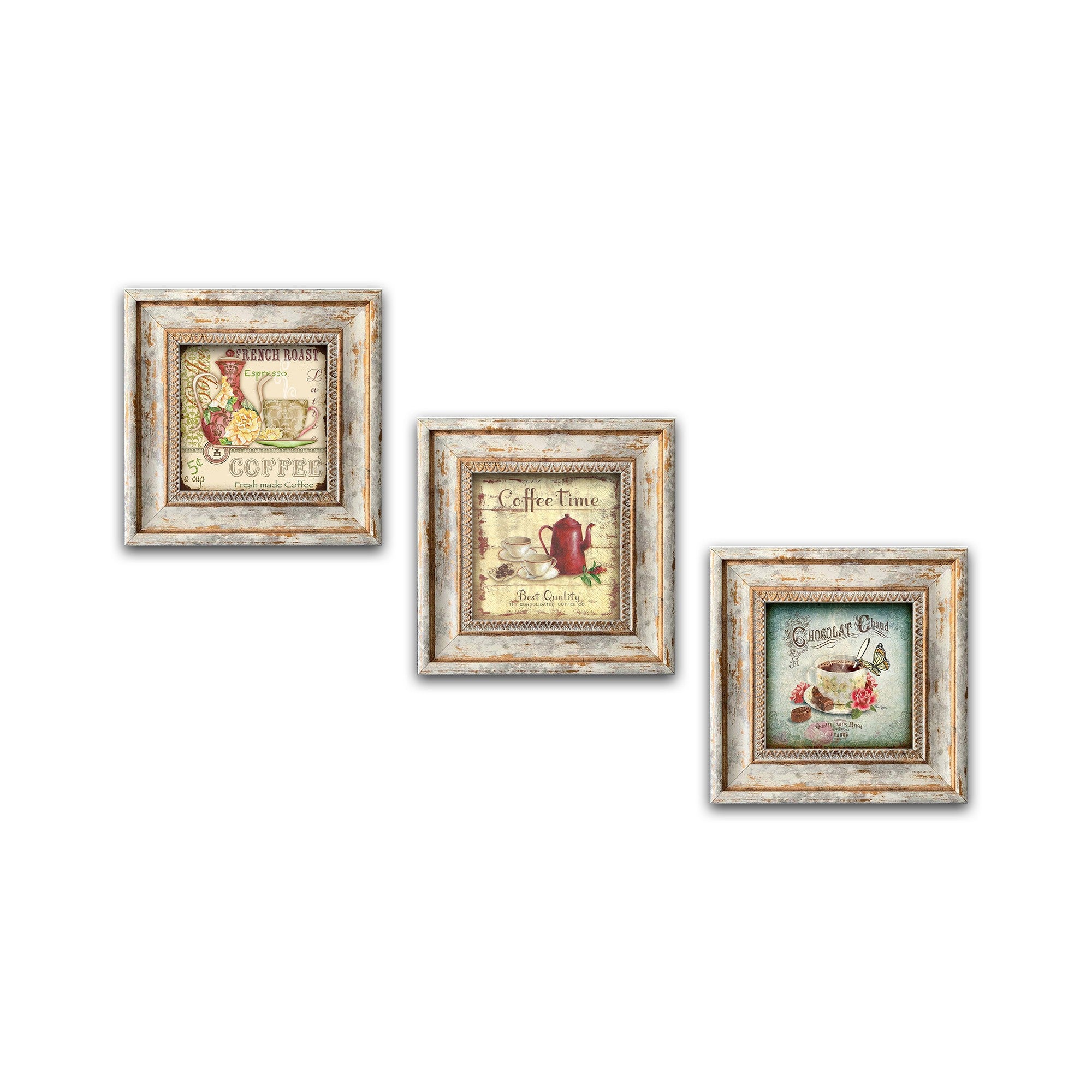 Conjunto de Quadros Decorativos em MDF com Moldura Huhu322, 30 x 30 cm, Multicolor (3 Peças)