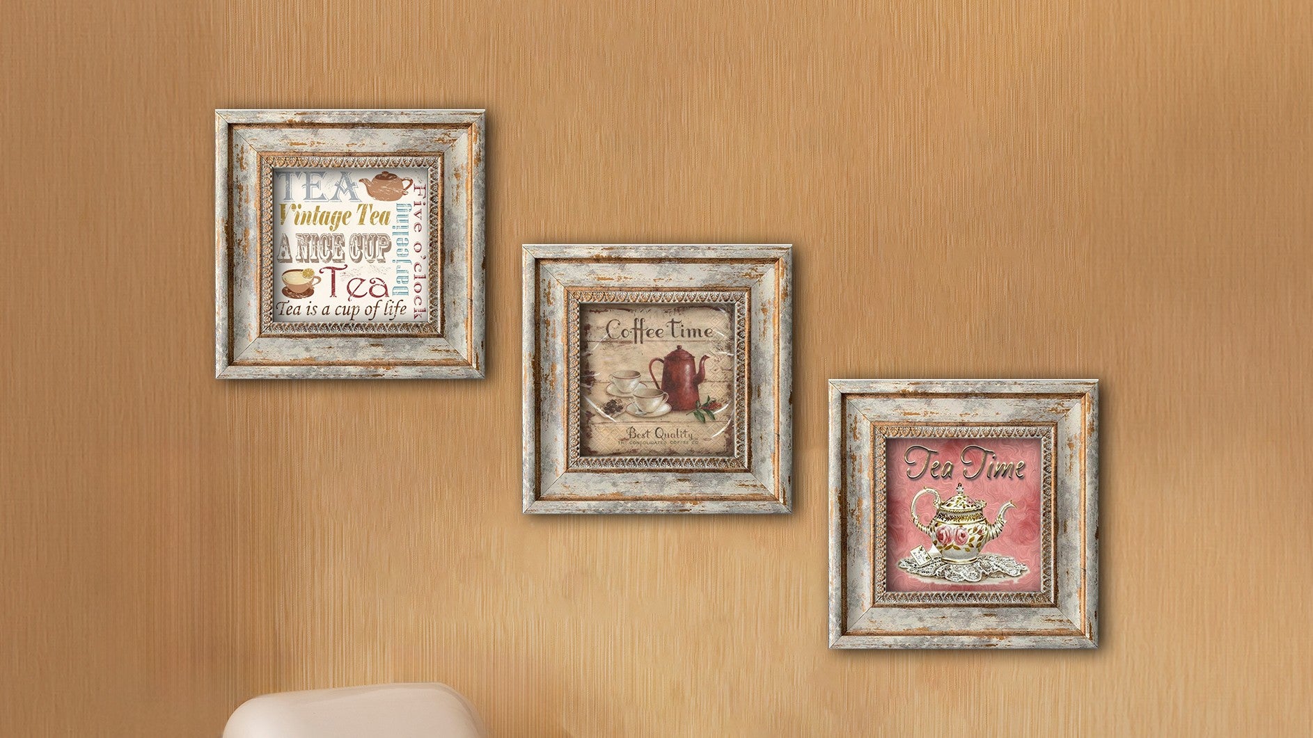 Quadro Decorativo em MDF com Moldura – Conjunto de 3 Peças 30x30 cm Multicolor Huhu323