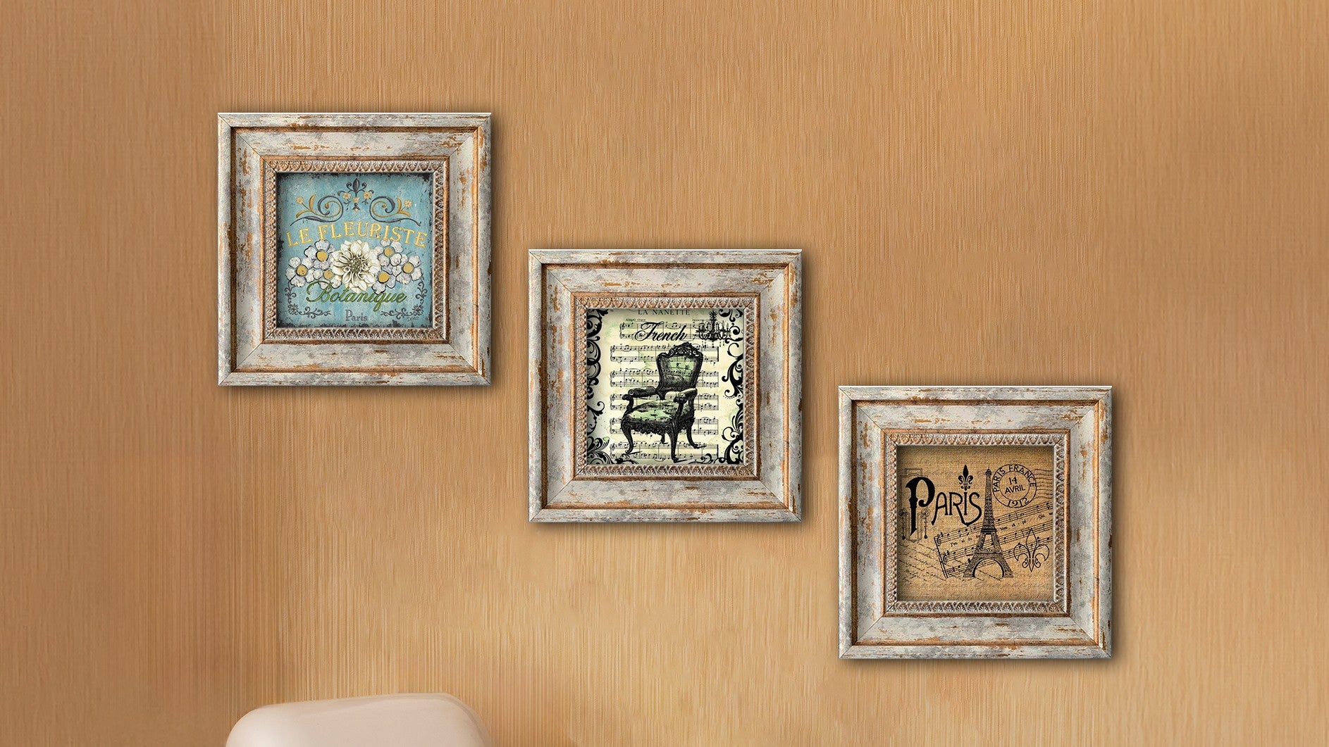 Conjunto de Quadros Decorativos em MDF com Moldura Huhu325, Multicolor – 3 Peças (20 x 20 cm)