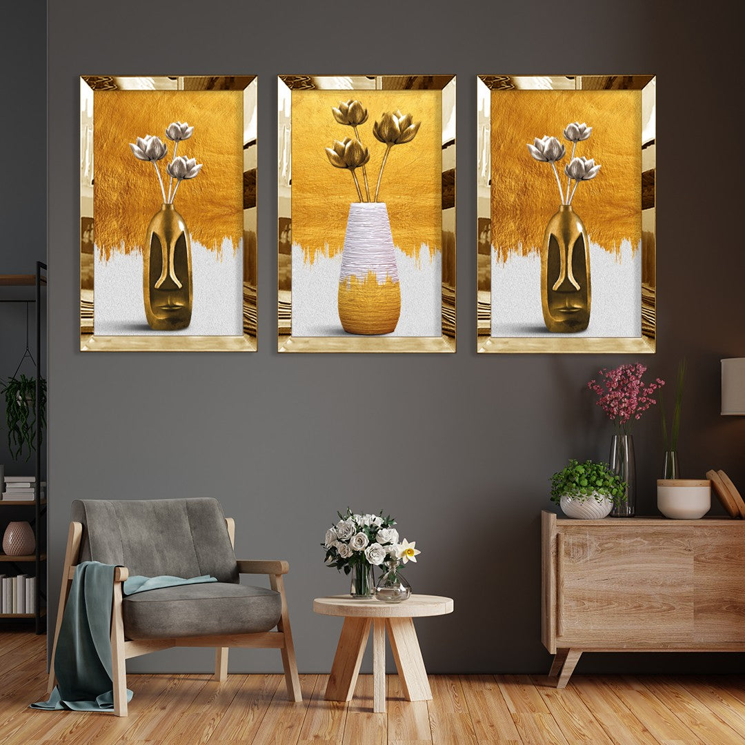 Quadro Decorativo Triplo Huhu392 30x40 cm (3 Peças) — MDF 3 mm com Moldura em Plexiglass — Multicolor
