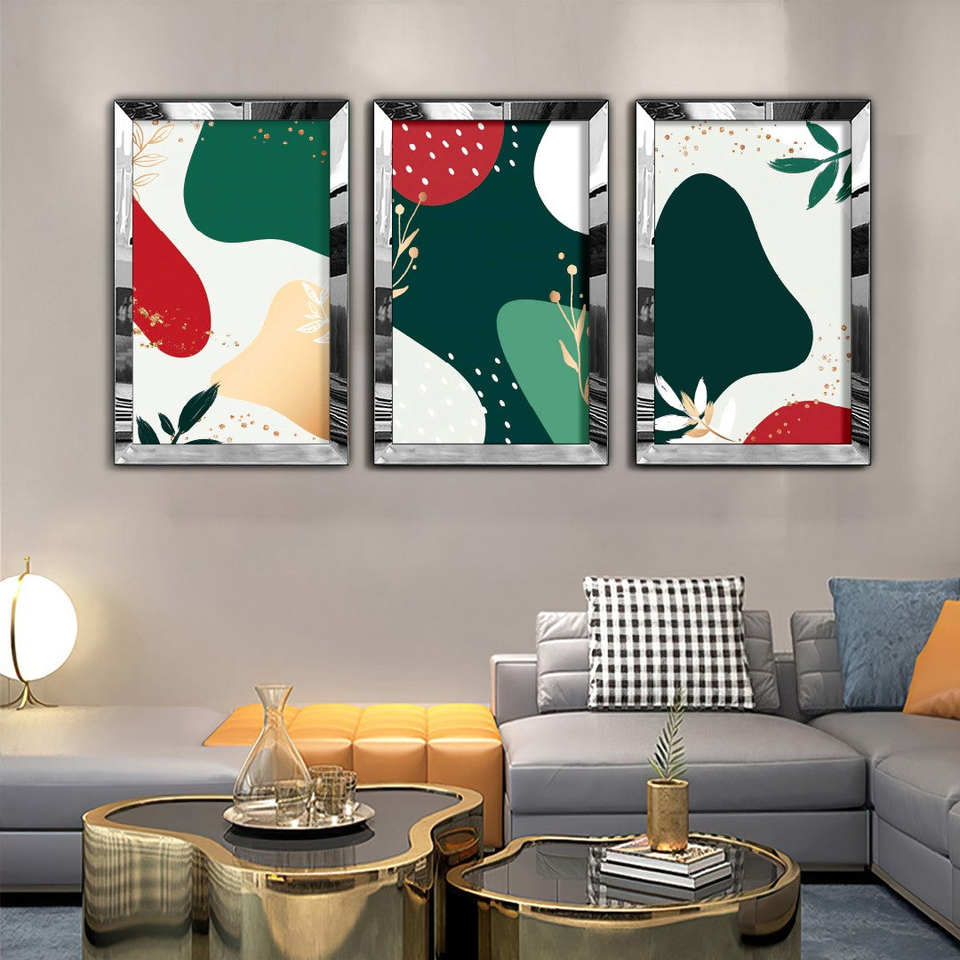 Tríptico Decorativo Huhu406 Multicolor – 3 Quadros 30x40 cm em MDF e Plexiglass