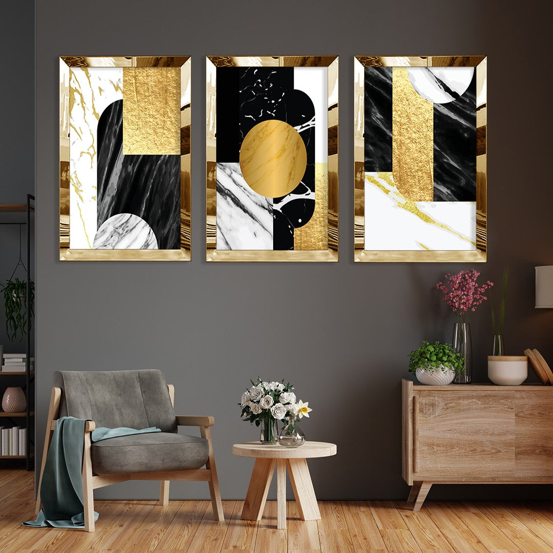 Tríptico Decorativo Huhu393 40 x 60 cm (3 Peças) – MDF 3 mm com Moldura em Plexiglass, Multicolor