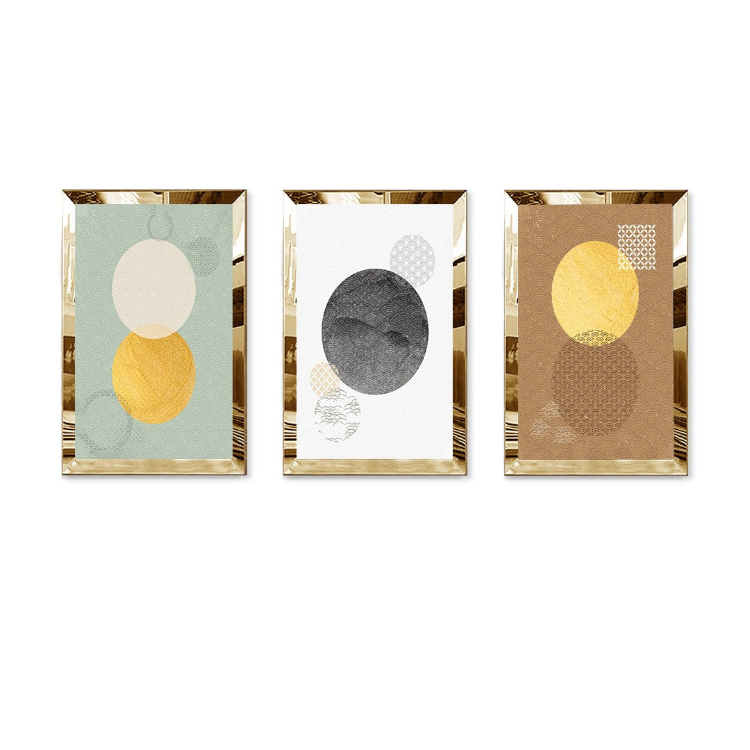 Quadro Decorativo 3 Peças Huhu397 em MDF e Plexiglass, Multicor, 40x60 cm