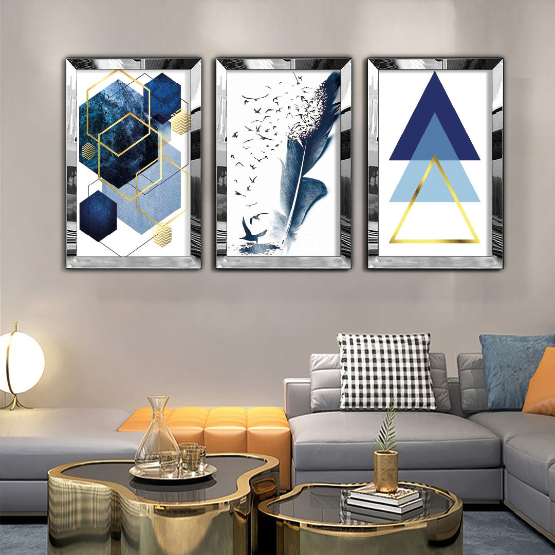 Huhu410 Tríptico Decorativo em MDF e Plexiglass, Multicolor, 50 x 70 cm (3 Peças)