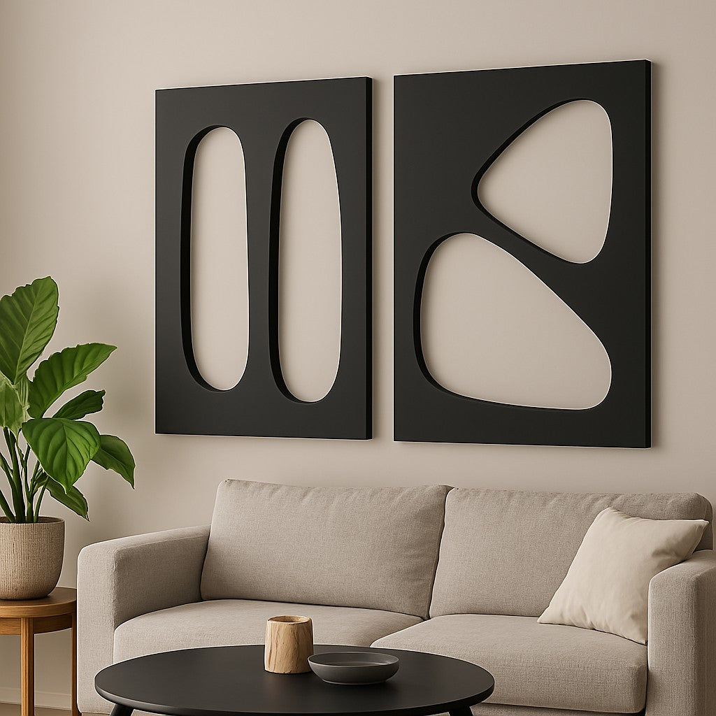 Quadro Decorativo em MDF Preto 50 x 70 cm (Conjunto de 2) – Espessura 18 mm