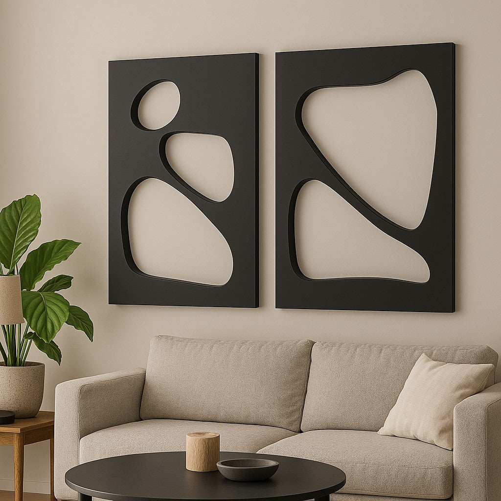 Conjunto de 2 Quadros Decorativos em MDF 100% – Preto, 50x70 cm, 18 mm