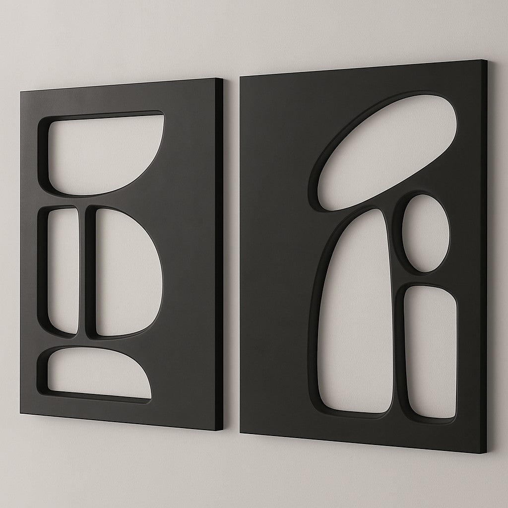 Conjunto de Quadros Decorativos em MDF Preto 50 x 70 cm (2 Peças) - Espessura 18 mm
