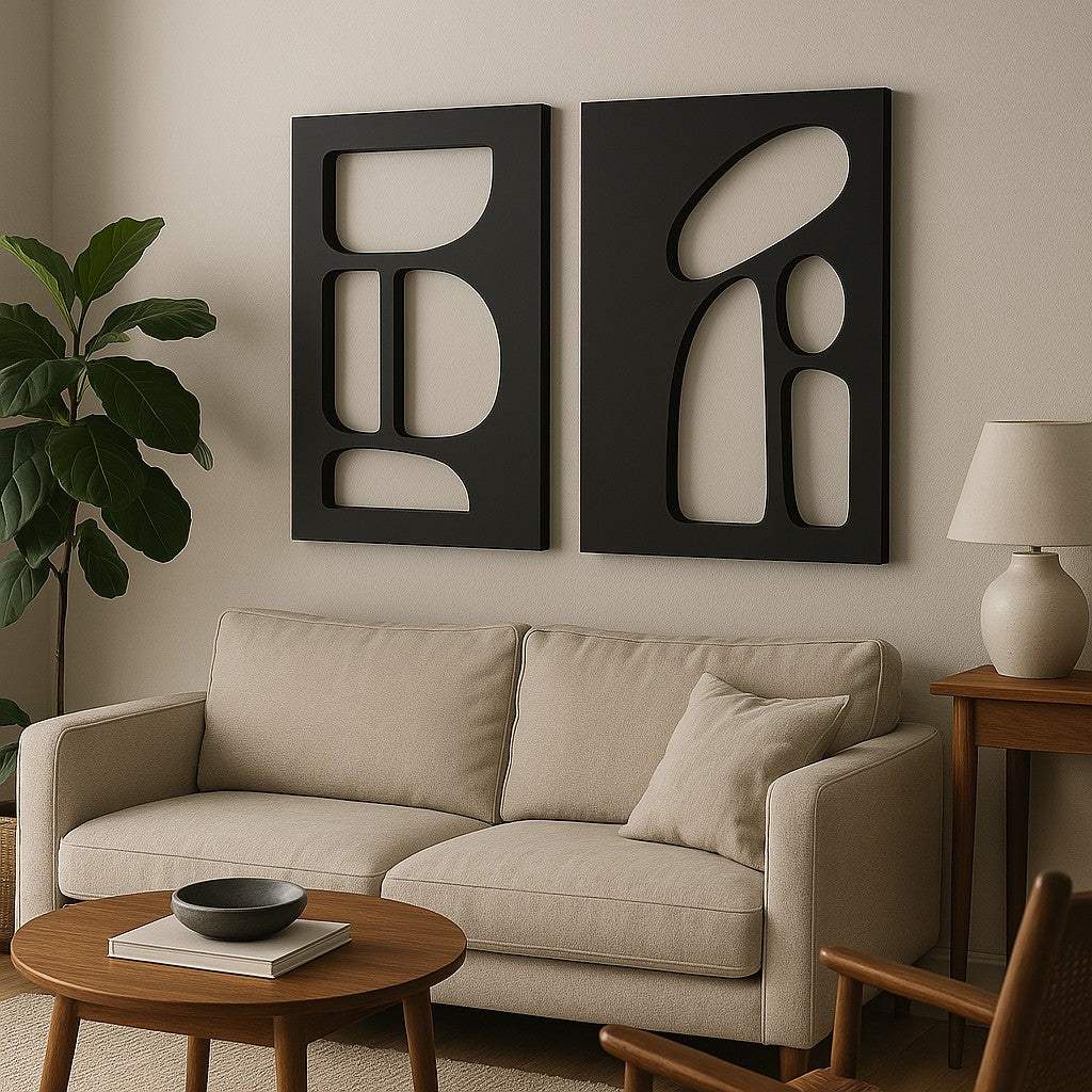 Hhloyma00004 - Quadro Decorativo em MDF 40 x 60 cm (2 Peças), 18 mm - Preto