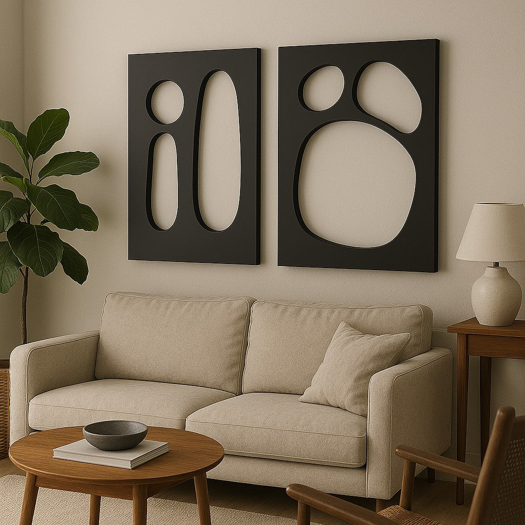 Conjunto de 2 Quadros Decorativos em MDF Preto 40 x 60 cm – 18 mm