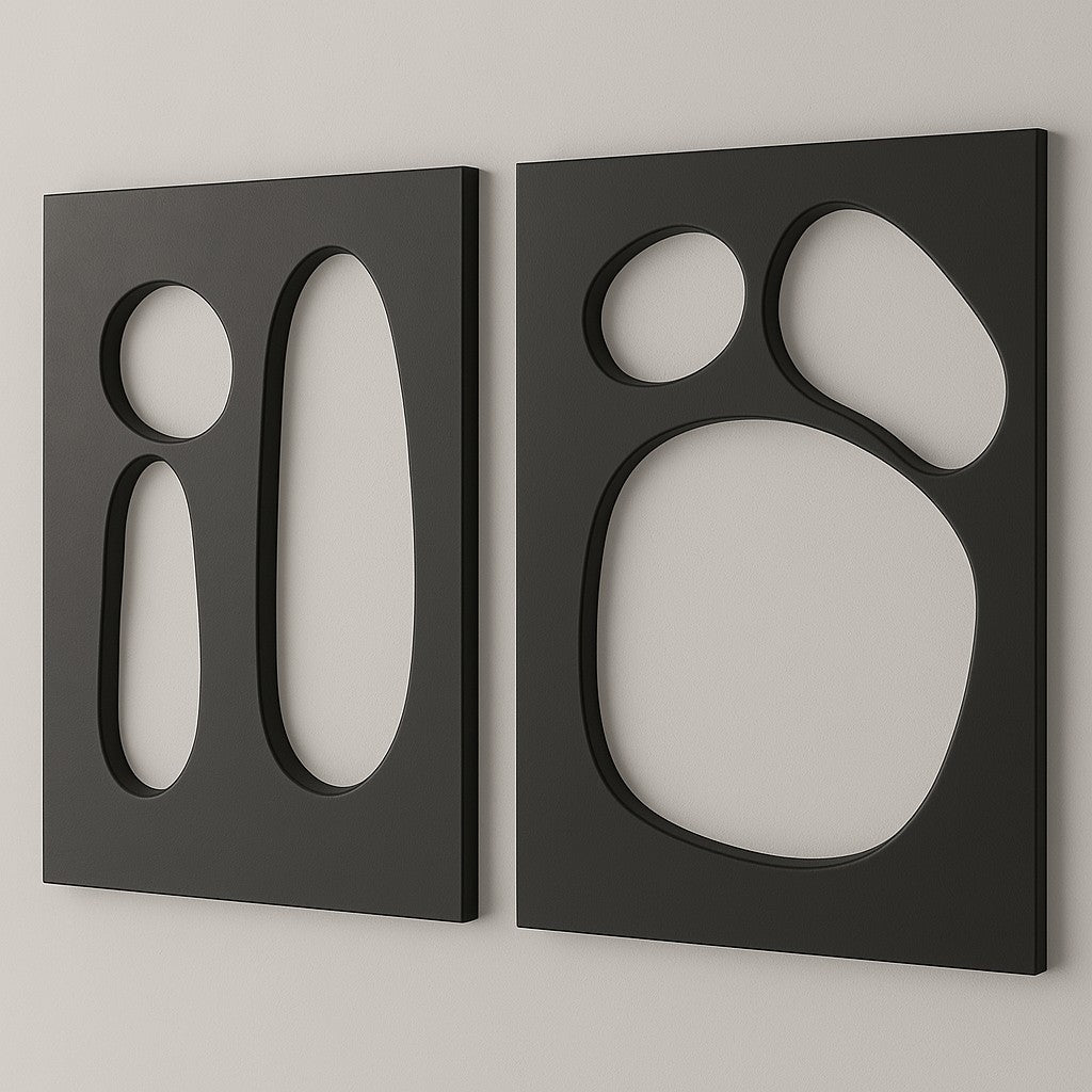Conjunto de 2 Quadros Decorativos em MDF Preto 40 x 60 cm – 18 mm