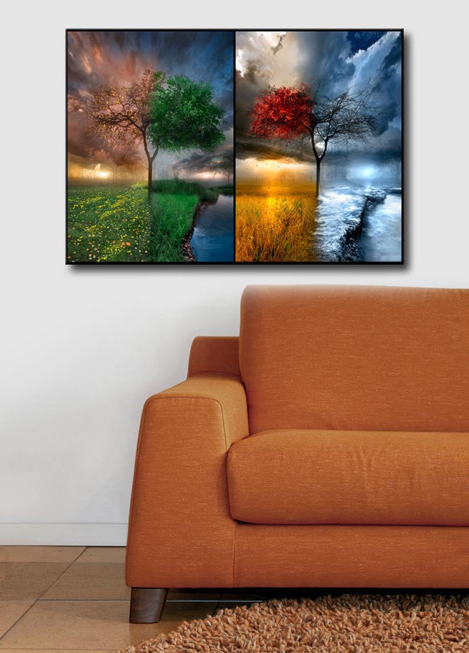 Pintura Decorativa em Tela Multicolor 45x70cm - Moldura Madeira