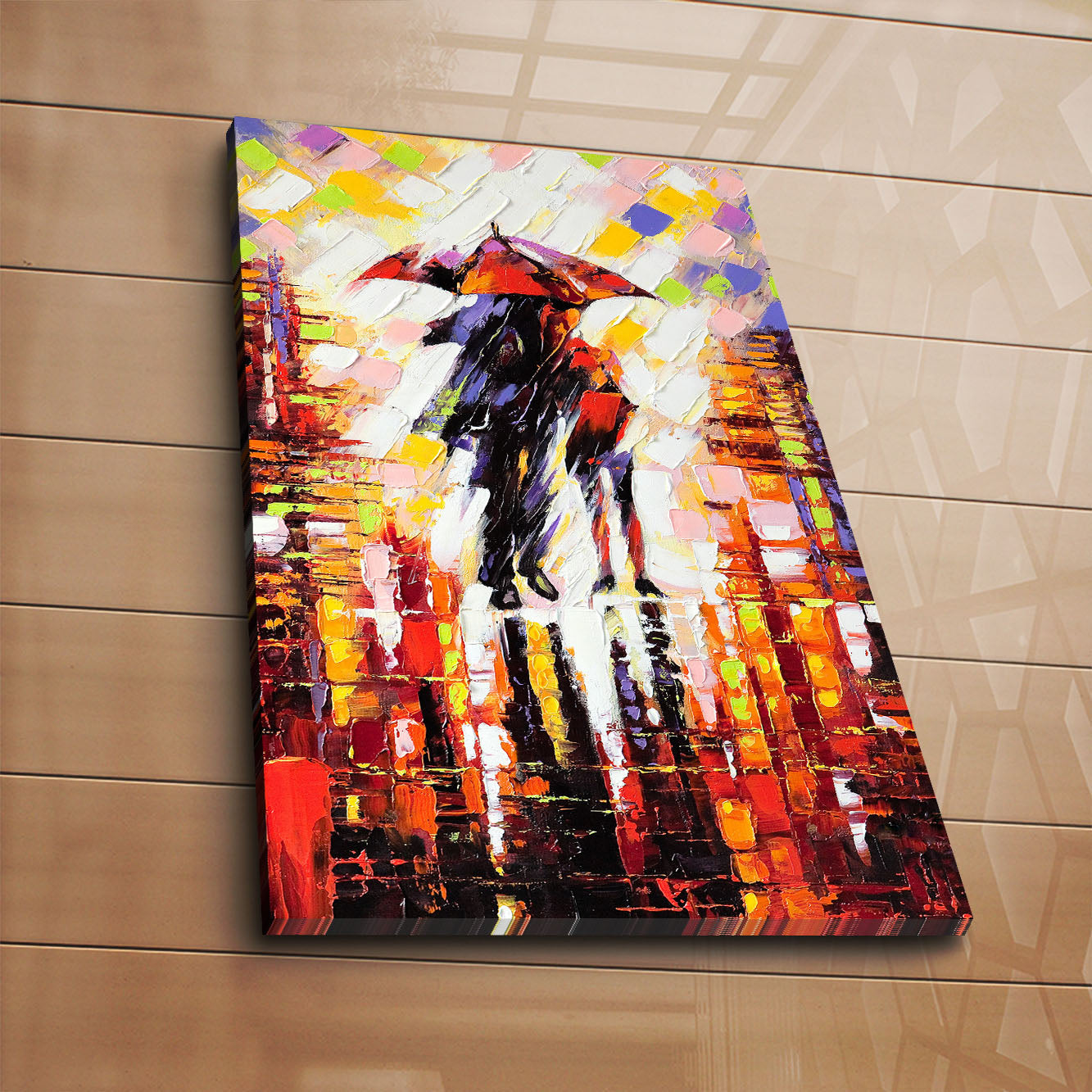 Tela Decorativa Multicolor em Canvas Suede com Moldura Madeira 45x70cm