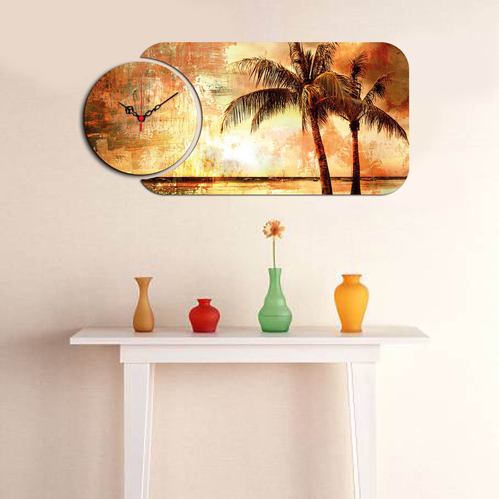 Relógio Decorativo MDF Multicolor YMS-08 - Design Moderno 2 Peças