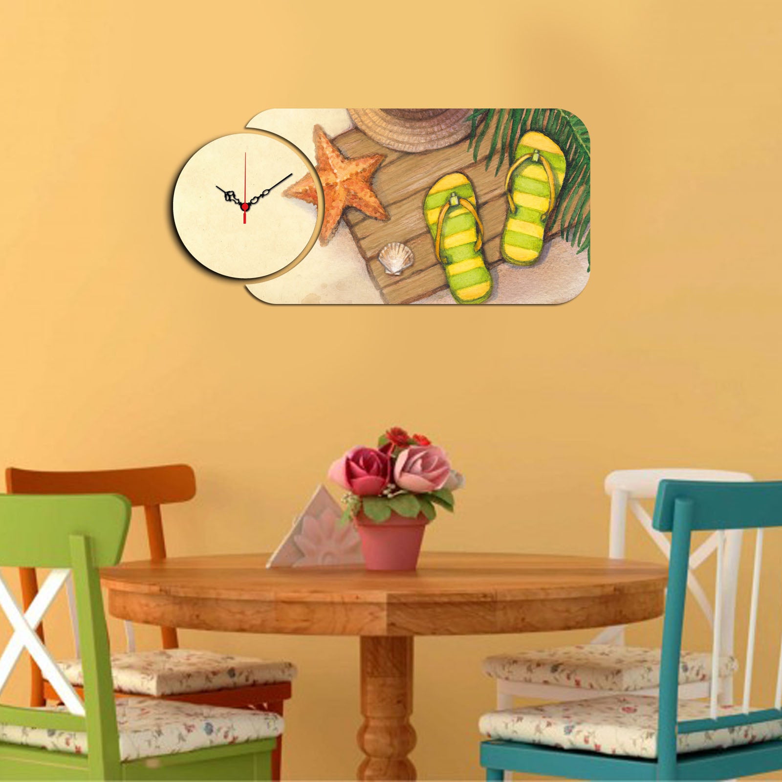 Relógio Decorativo MDF Multicolor YMS-31 - Set 2 Peças Premium