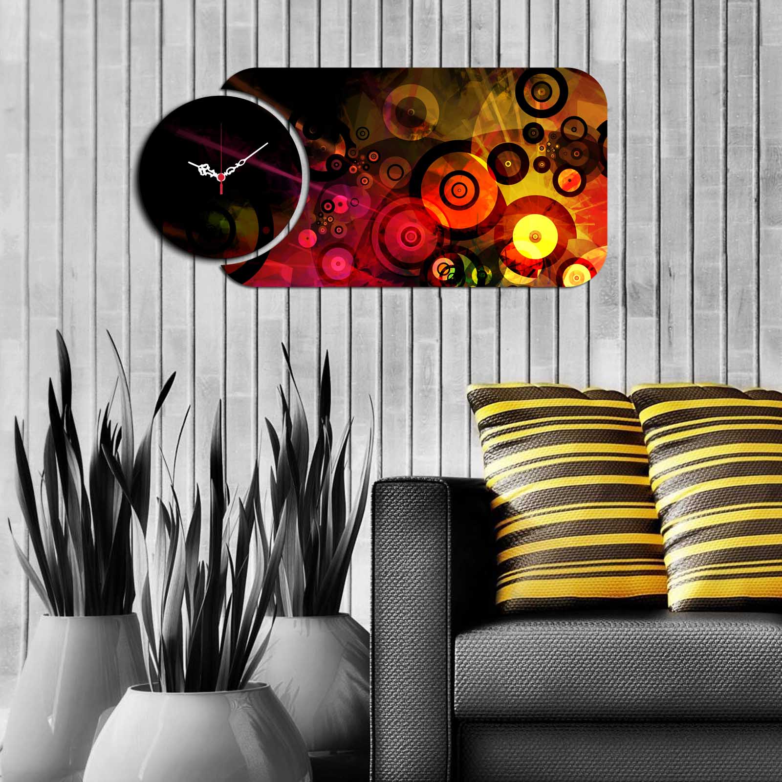 Relógio Decorativo MDF Multicolor YMS-57 - 2 Peças Design Luxo