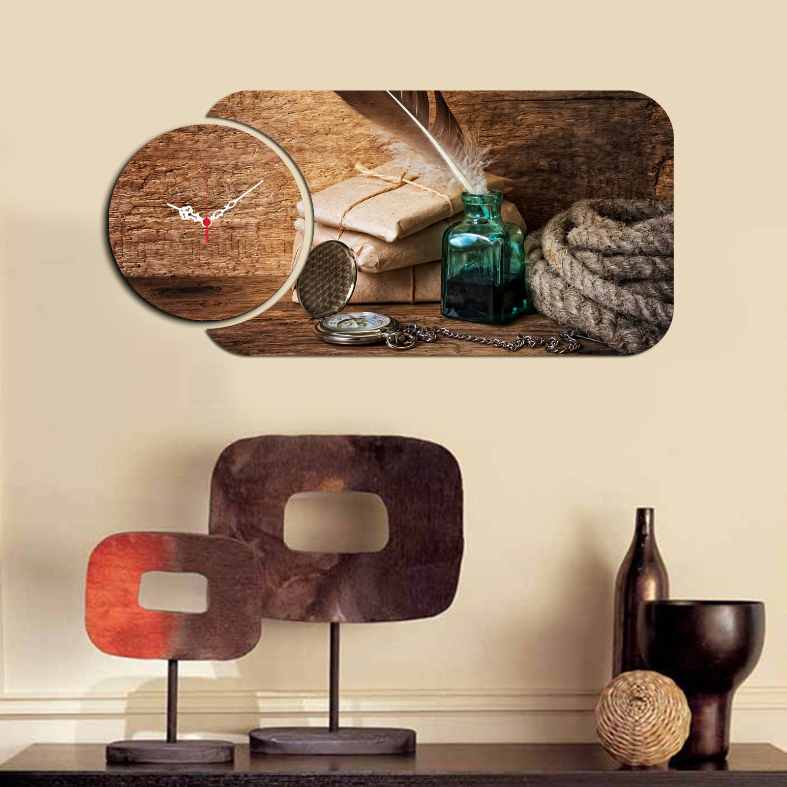 Relógio Decorativo MDF Multicolor 2 Peças - Design Moderno