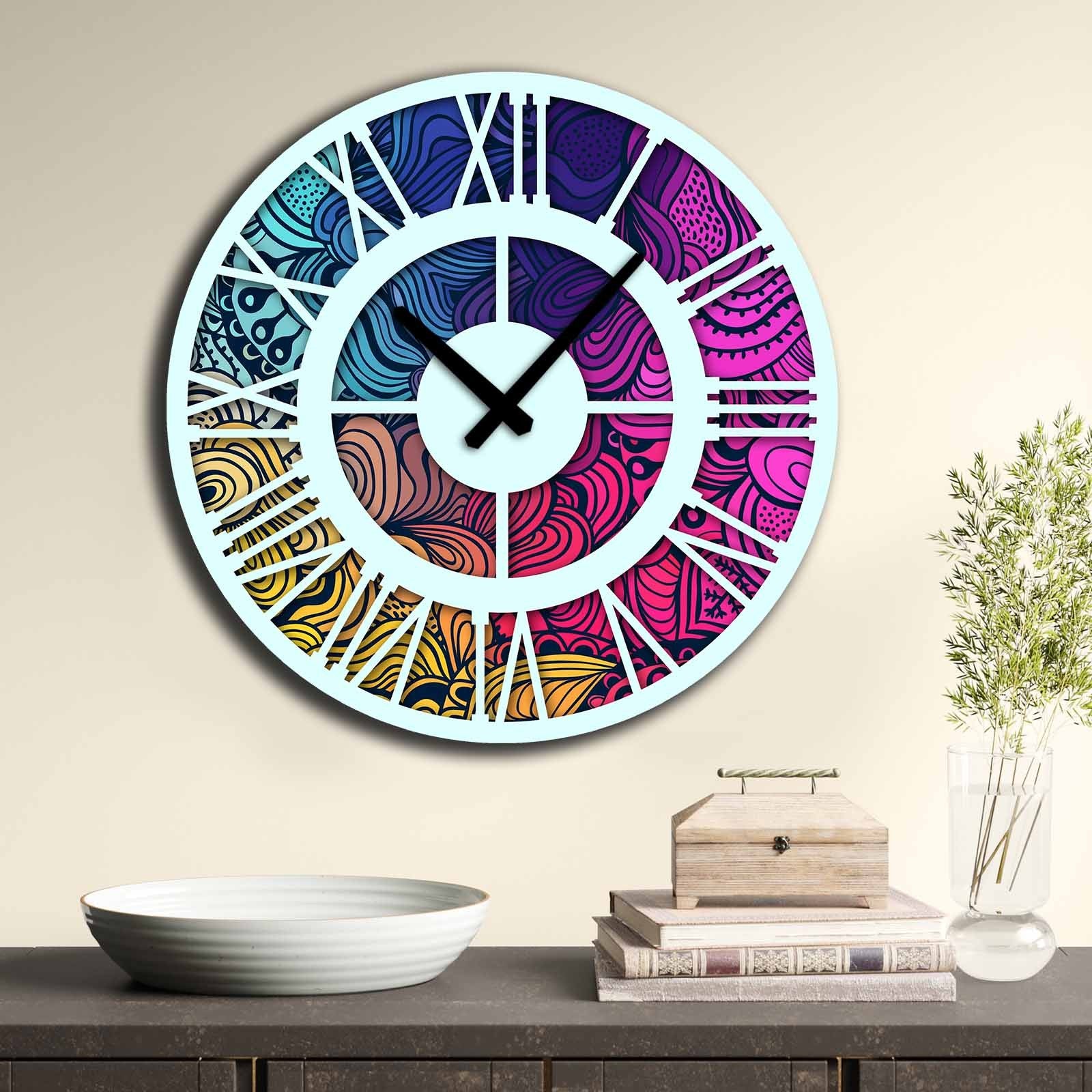 Relógio Decorativo MDF Multicolor 50cm - Design Moderno Premium