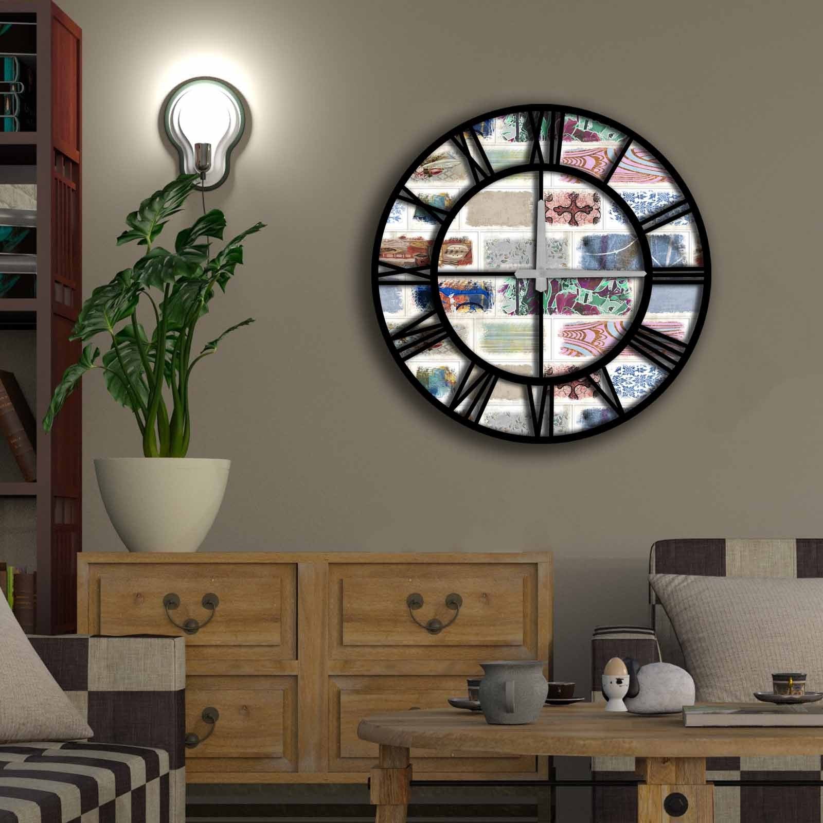 Relógio Decorativo MDF Multicolor 50cm - Design Moderno Premium
