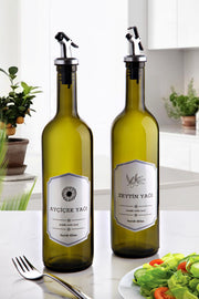 Conjunto de dispensadores de óleo – 7,5 x 7,5 x 34 cm – Multicolorido – Vidro Âmbar