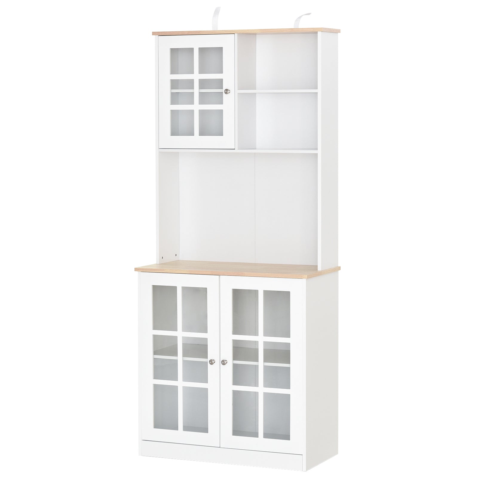 Armário de Cozinha com Prateleiras e Portas de Vidro 80x37x183 cm - Branco