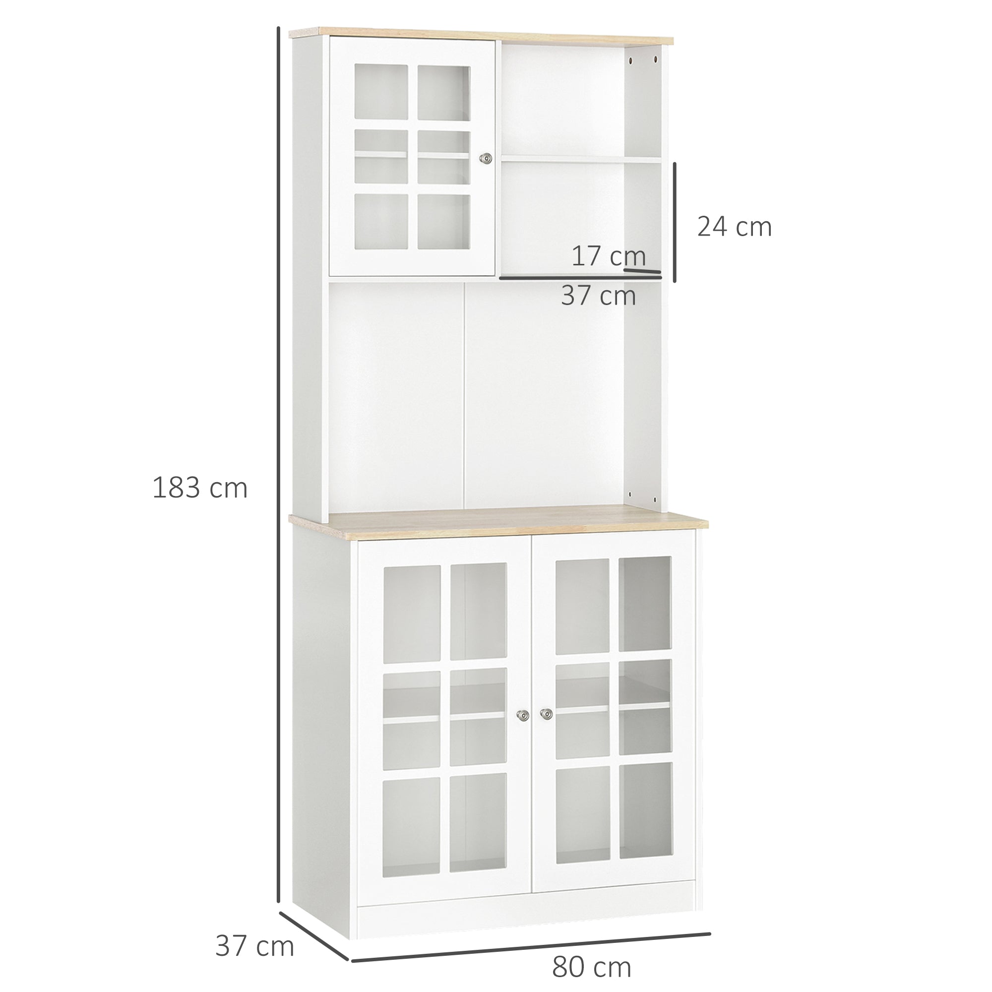 Armário de Cozinha com Prateleiras e Portas de Vidro 80x37x183 cm - Branco